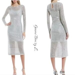Gianni Bini Sequin Lattice Long Sleeve Midi Dress Holiday New Year